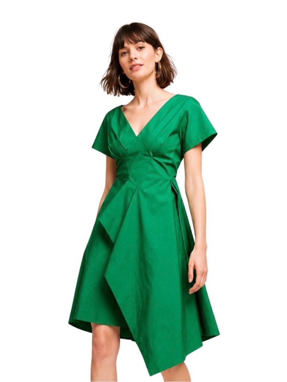 Green V-Neck Asymmetrical Dress